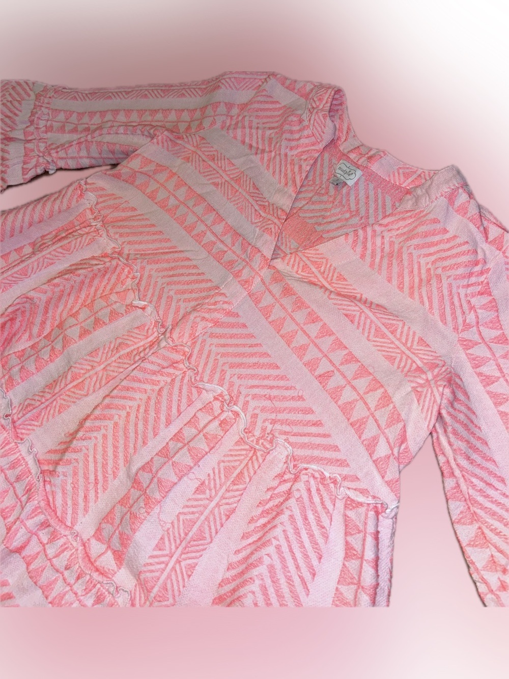 Mud Pie Renee Hot Pink Yarn Dye Tiered V-Neck Mini Dress S - Picture 10 of 14